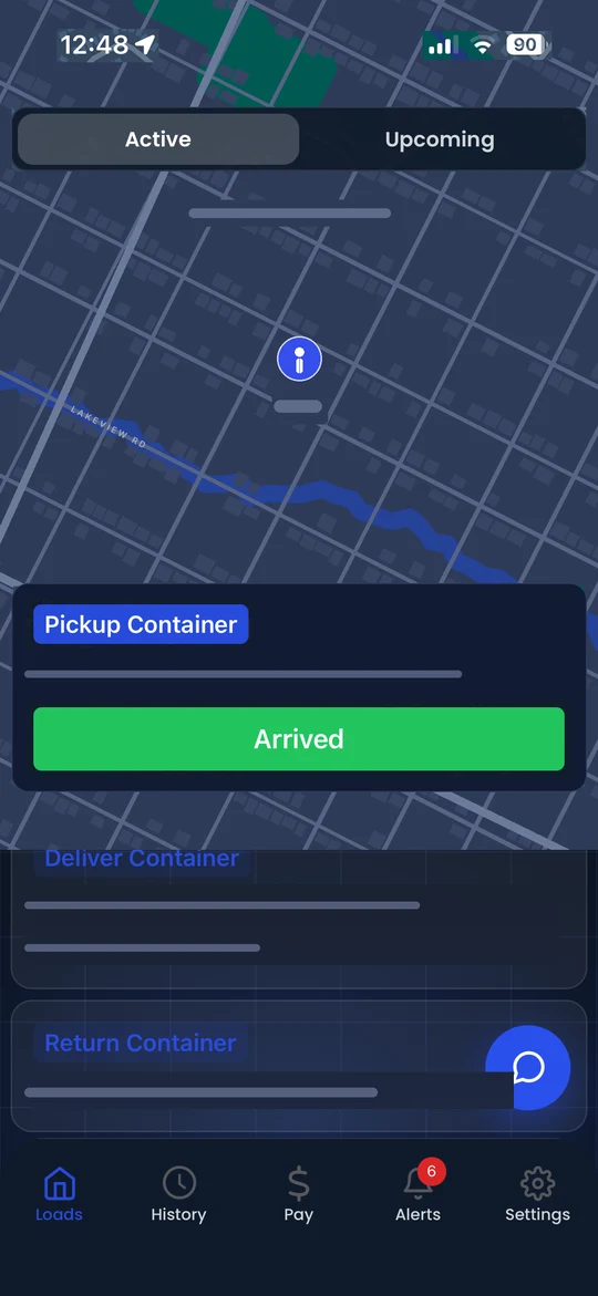 LoadPilot driver app active load with navigation map